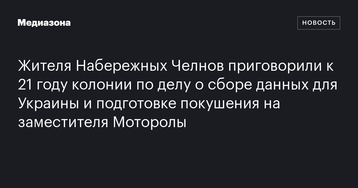Жителя Набережных Челнов приговорили к 21 году колонии по делу о сборе данных для Украины и подготовке покушения на заместителя Моторолы
