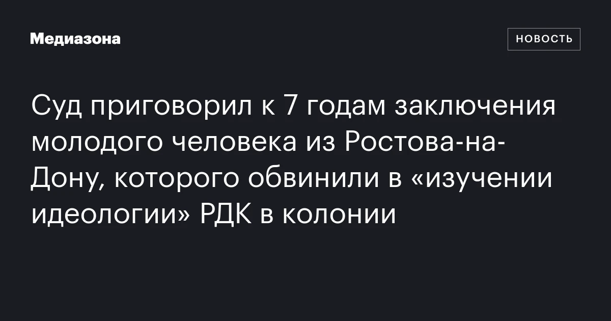 Суд приговорил к 7 годам заключения молодого человека из Ростова-на-Дону, которого обвинили в «изучении идеологии» РДК в колонии