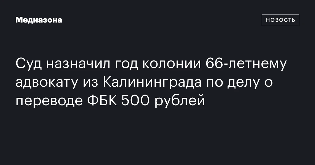 Суд назначил год колонии 66-летнему адвокату из Калининграда по делу о переводе ФБК 500 рублей