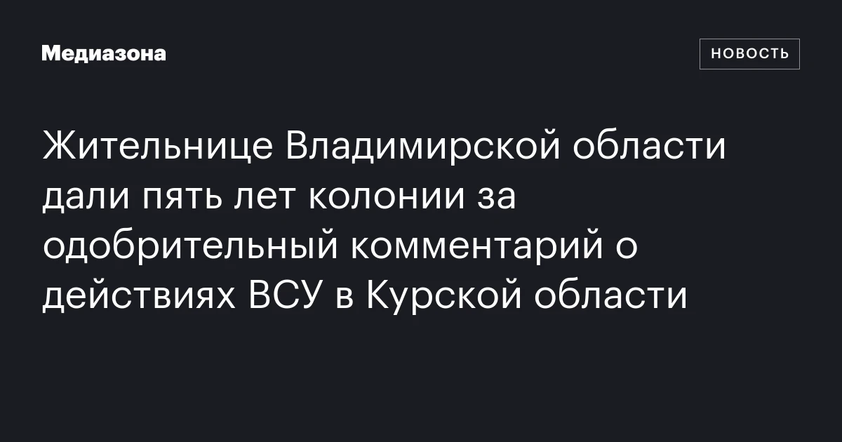 Жительнице Владимирской области дали пять лет колонии за одобрительный комментарий о действиях ВСУ в Курской области