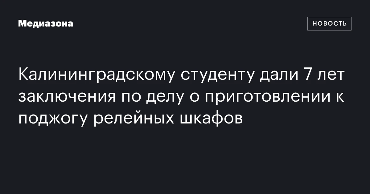 Калининградскому студенту дали 7 лет заключения по делу о приготовлении к поджогу релейных шкафов