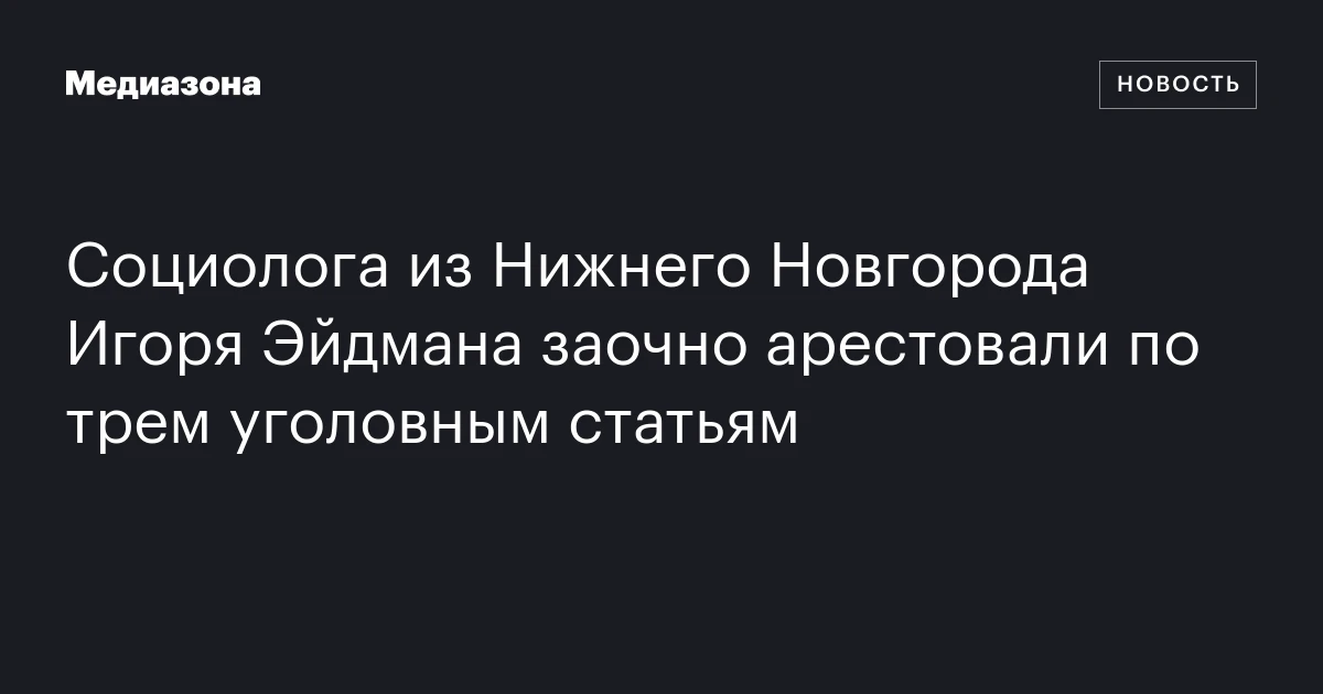 Социолога из Нижнего Новгорода Игоря Эйдмана заочно арестовали по трем уголовным статьям