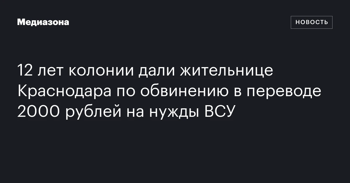 12 лет колонии дали жительнице Краснодара по обвинению в переводе 2000 рублей на нужды ВСУ