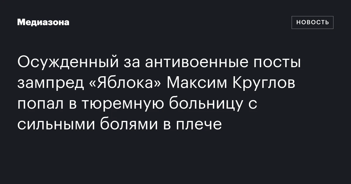 Осужденный за антивоенные посты зампред «Яблока» Максим Круглов попал в тюремную больницу с сильными болями в плече