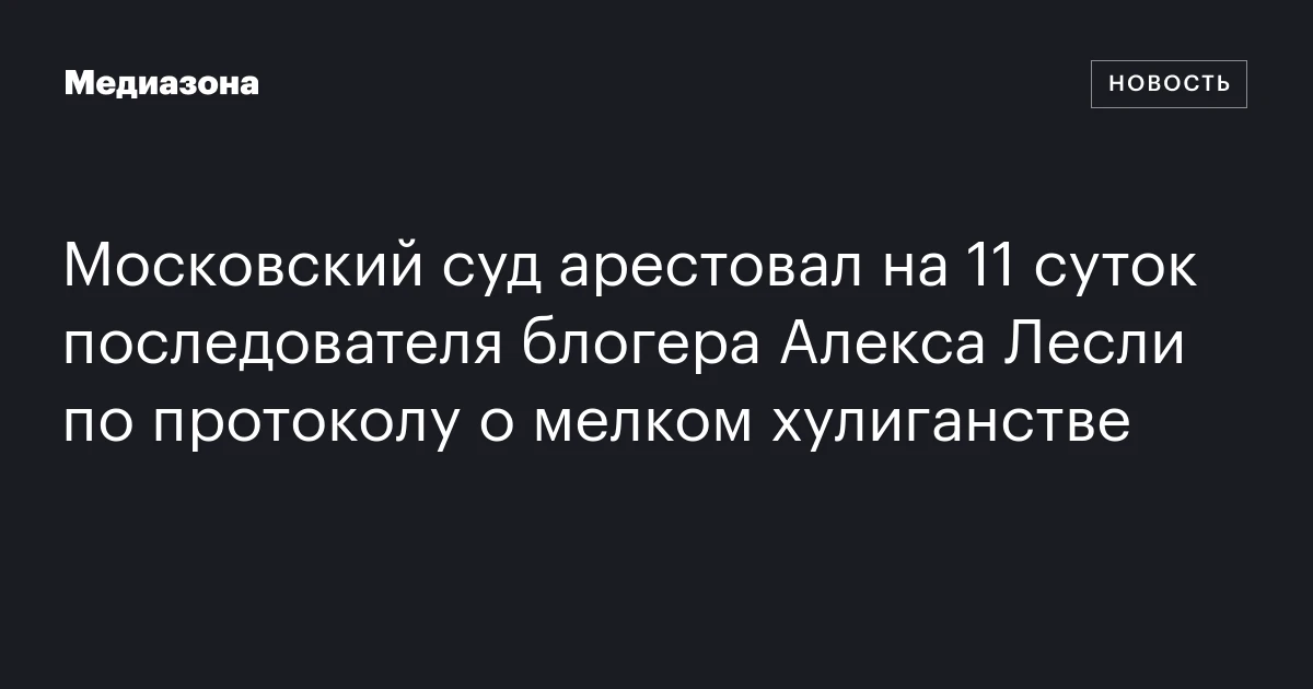 Московский суд арестовал на 11 суток последователя блогера Алекса Лесли по протоколу о мелком хулиганстве