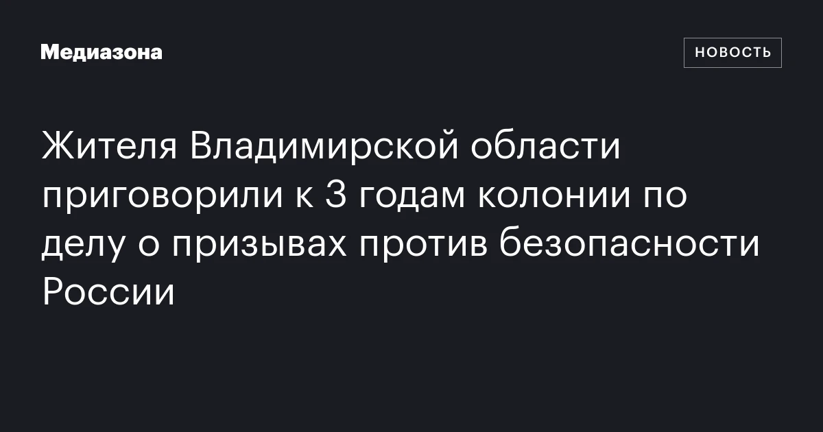Жителя Владимирской области приговорили к 3 годам колонии по делу о призывах против безопасности России