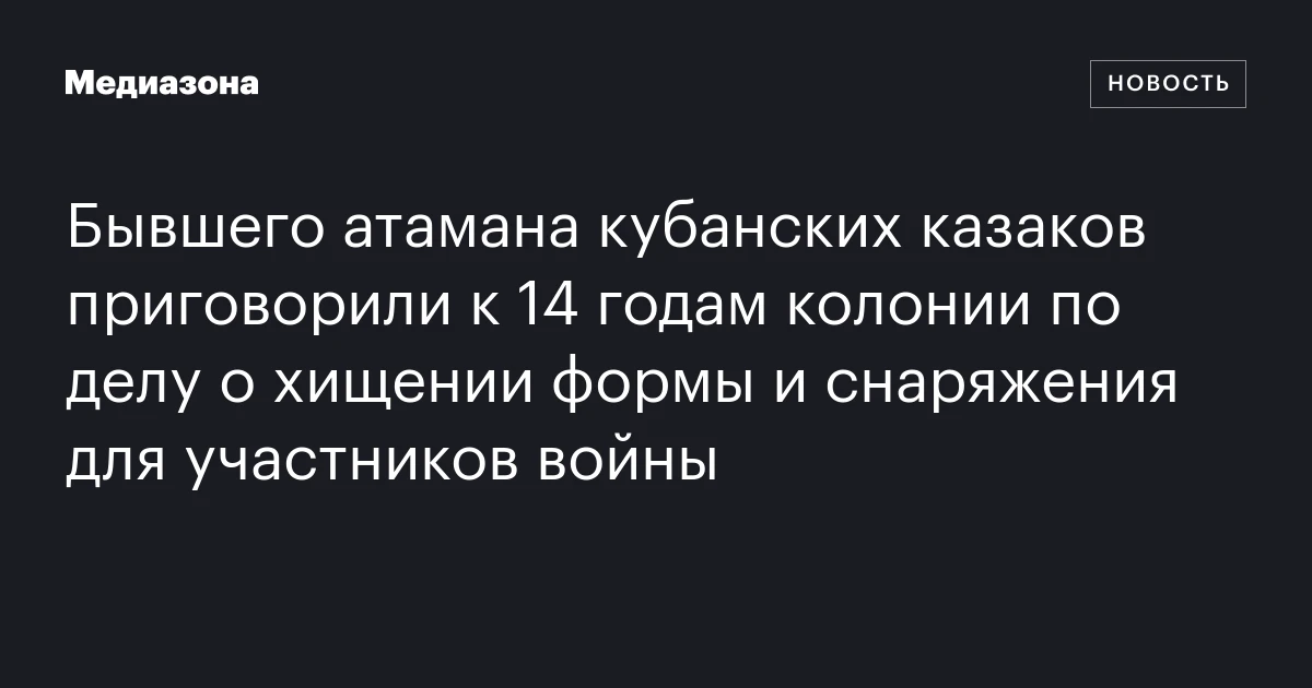 Бывшего атамана кубанских казаков приговорили к 14 годам колонии по делу о хищении формы и снаряжения для участников войны