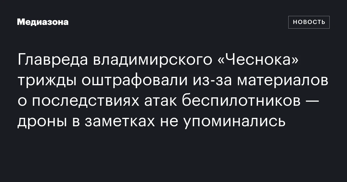 Главреда владимирского «Чеснока» трижды оштрафовали из‑за материалов о последствиях атак беспилотников — дроны в заметках не упоминались