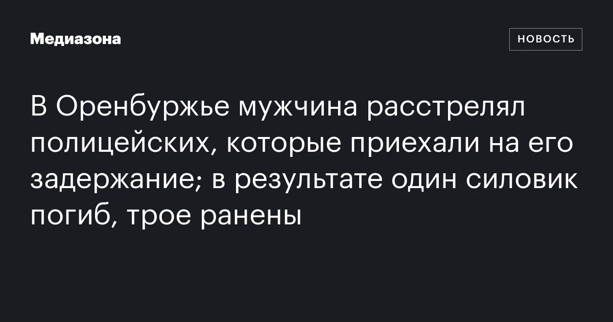 В Оренбуржье мужчина расстрелял полицейских, которые приехали на его задержание; в результате один силовик погиб, трое ранены