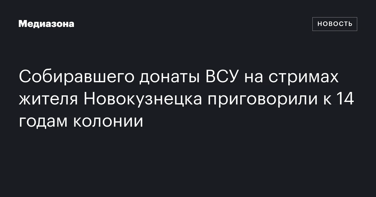 Собиравшего донаты ВСУ на стримах жителя Новокузнецка приговорили к 14 годам колонии