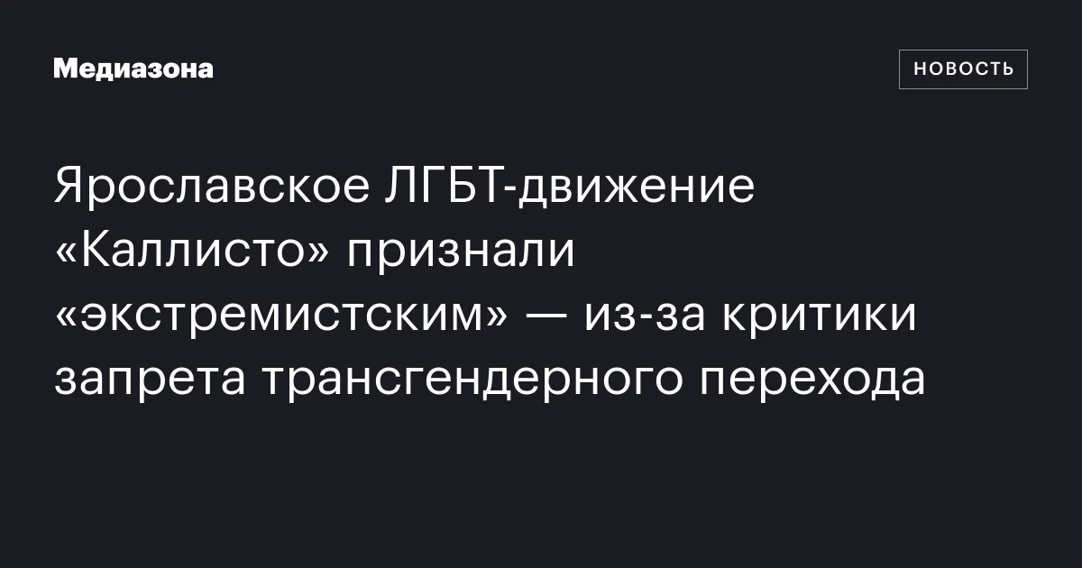 Ярославское ЛГБТ‑движение «Каллисто» признали «экстремистским» — из‑за критики запрета трансгендерного перехода
