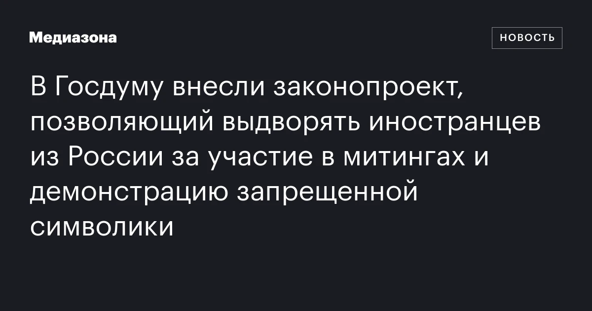 В Госдуму внесли законопроект, позволяющий выдворять иностранцев из России за участие в митингах и демонстрацию запрещенной символики