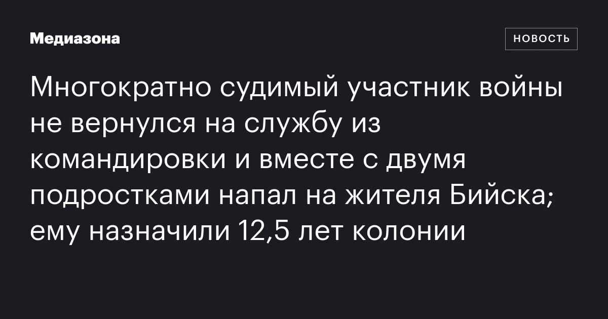 Многократно судимый участник войны не вернулся на службу из командировки и вместе с двумя подростками напал на жителя Бийска; ему назначили 12,5 лет колонии