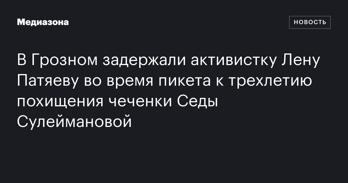 В Грозном задержали активистку Лену Патяеву во время пикета к трехлетию похищения чеченки Седы Сулеймановой