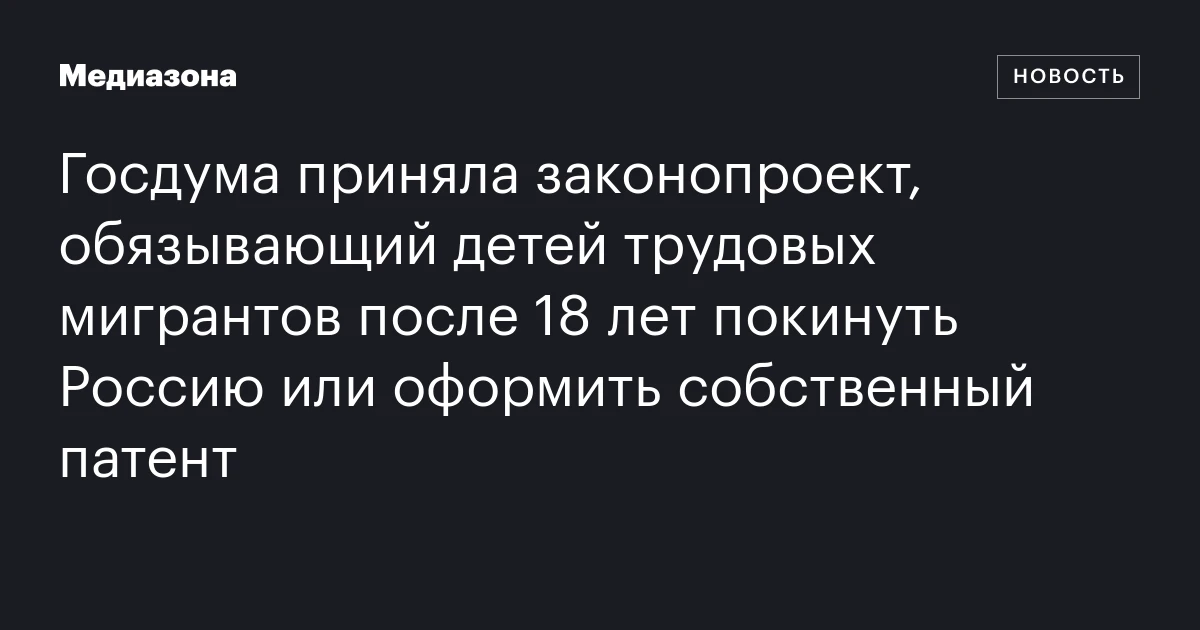 Госдума приняла законопроект, обязывающий детей трудовых мигрантов после 18 лет покинуть Россию или оформить собственный патент