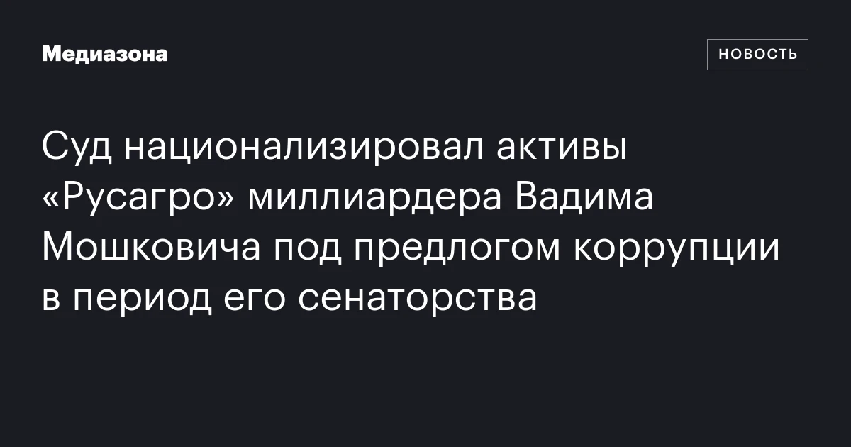 Суд национализировал активы «Русагро» миллиардера Вадима Мошковича под предлогом коррупции в период его сенаторства