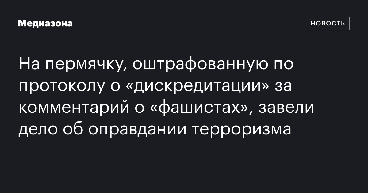 На пермячку, оштрафованную по протоколу о «дискредитации» за комментарий о «фашистах», завели дело об оправдании терроризма
