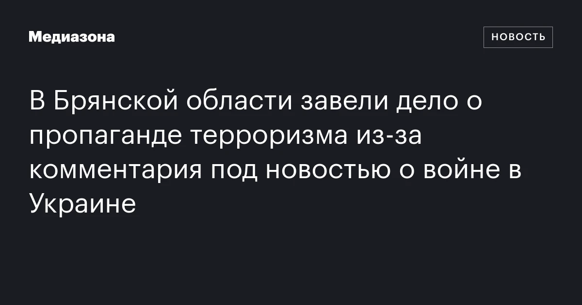 В Брянской области завели дело о пропаганде терроризма из‑за комментария под новостью о войне в Украине