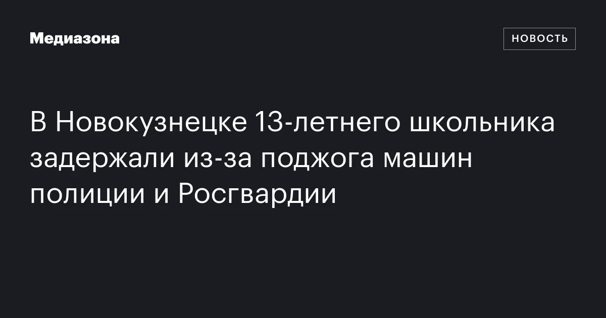 В Новокузнецке 13‑летнего школьника задержали из‑за поджога машин полиции и Росгвардии