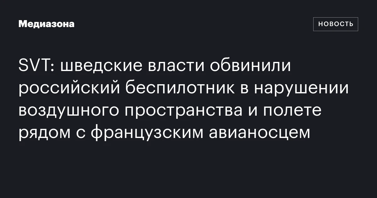 SVT: шведские власти обвинили российский беспилотник в нарушении воздушного пространства и полете рядом с французским авианосцем