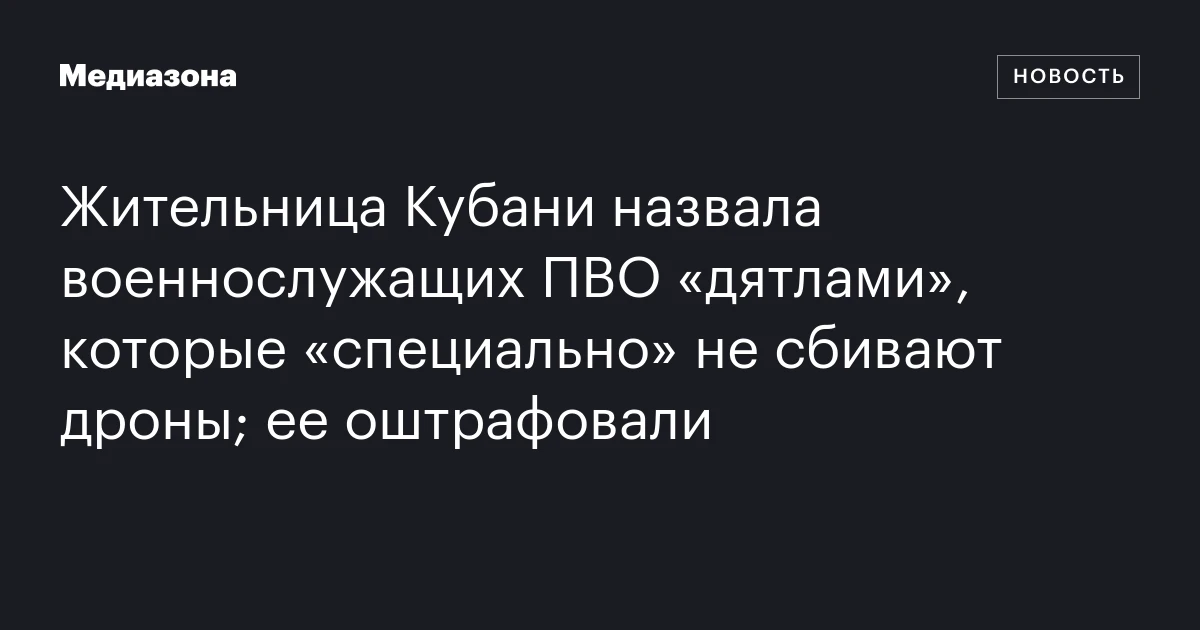 Жительница Кубани назвала военнослужащих ПВО «дятлами», которые «специально» не сбивают дроны; ее оштрафовали