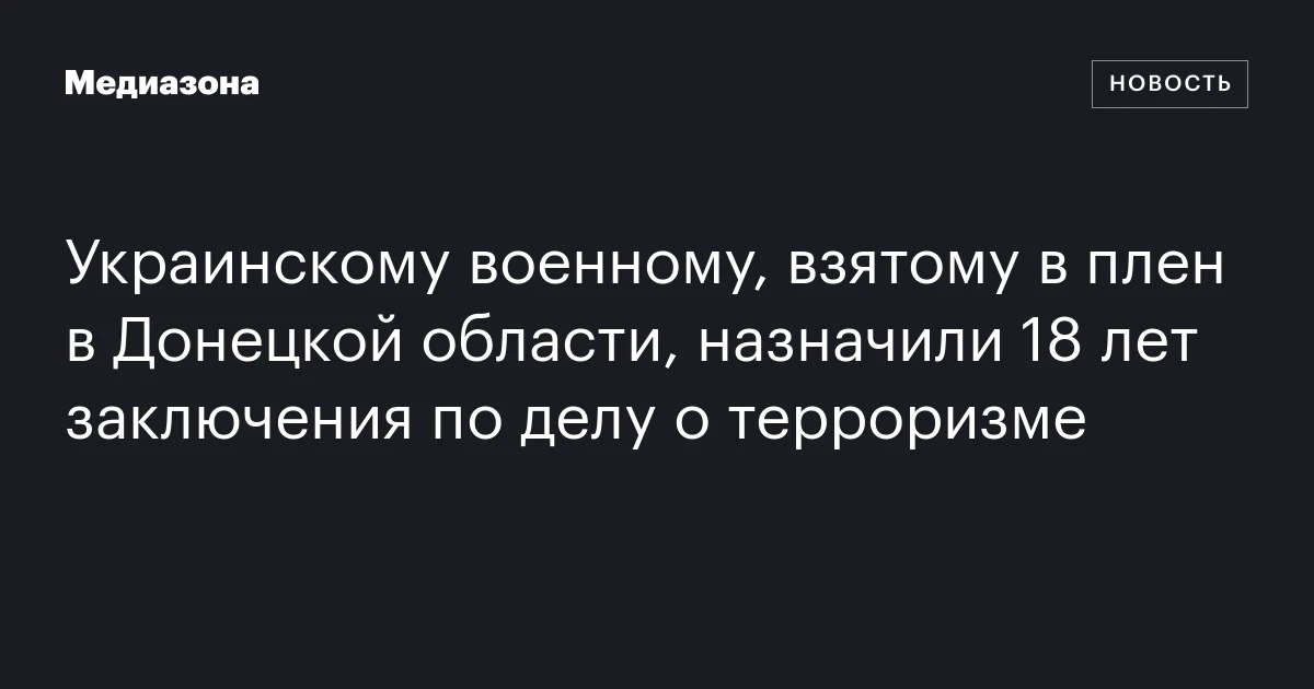 Украинскому военному, взятому в плен в Донецкой области, назначили 18 лет заключения по делу о терроризме