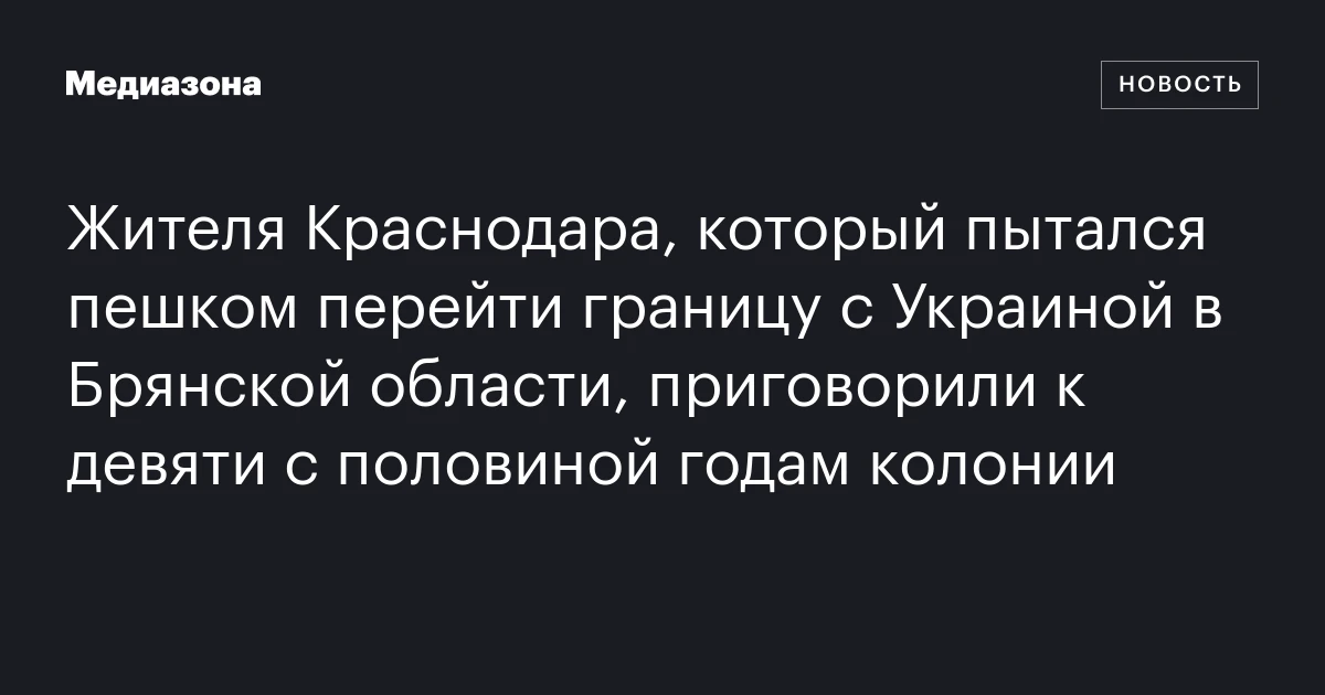 Жителя Краснодара, который пытался пешком перейти границу с Украиной в Брянской области, приговорили к девяти с половиной годам колонии