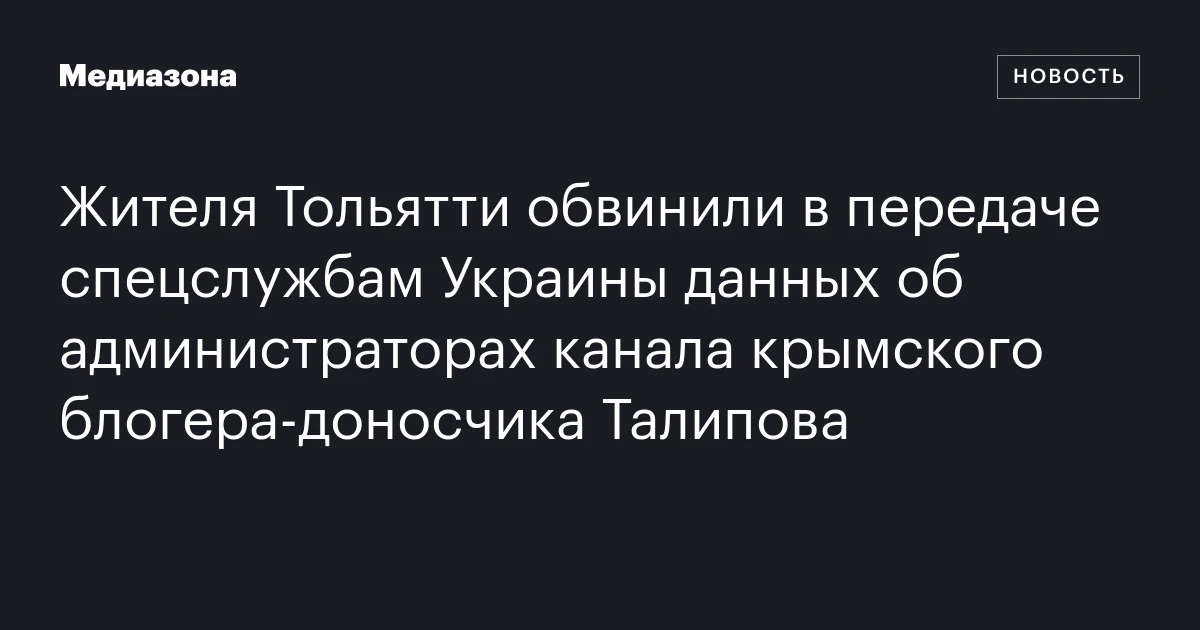 Жителя Тольятти обвинили в передаче спецслужбам Украины данных об администраторах канала крымского блогера‑доносчика Талипова