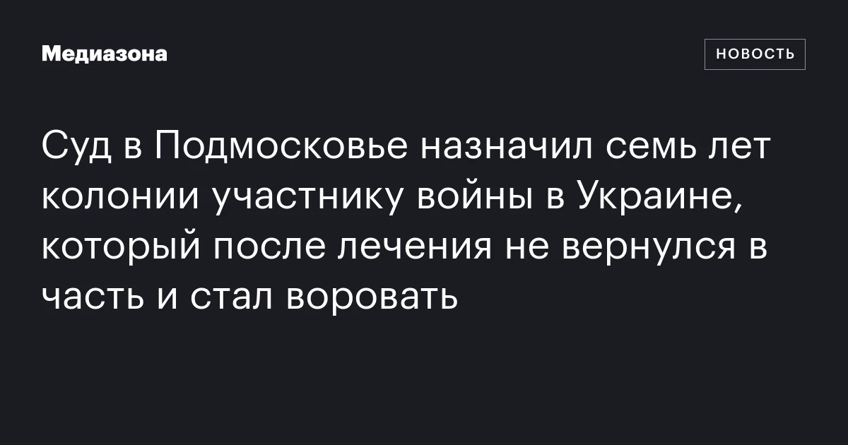 Суд в Подмосковье назначил семь лет колонии участнику войны в Украине, который после лечения не вернулся в часть и стал воровать