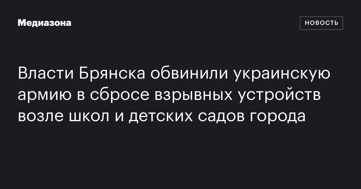 Власти Брянска обвинили украинскую армию в сбросе взрывных устройств возле школ и детских садов города