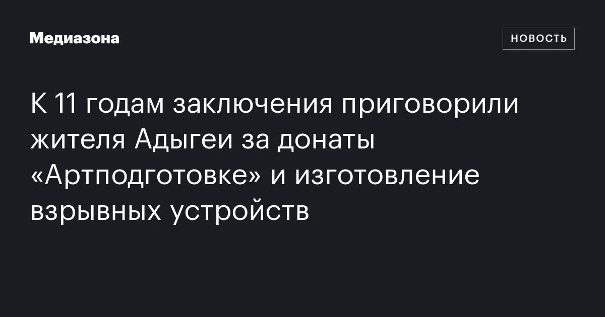 К 11 годам заключения приговорили жителя Адыгеи за донаты «Артподготовке» и изготовление взрывных устройств