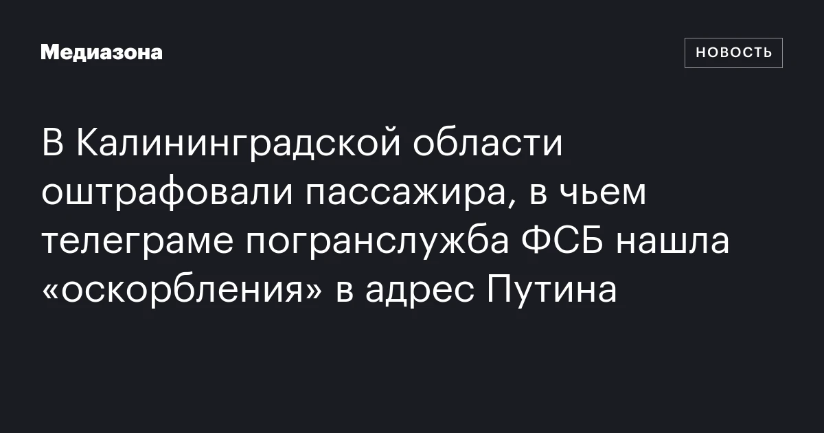 В Калининградской области оштрафовали пассажира, в чьем телеграме погранслужба ФСБ нашла «оскорбления» в адрес Путина