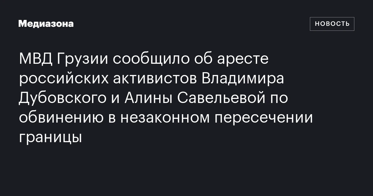 МВД Грузии сообщило об аресте российских активистов Владимира Дубовского и Алины Савельевой по обвинению в незаконном пересечении границы