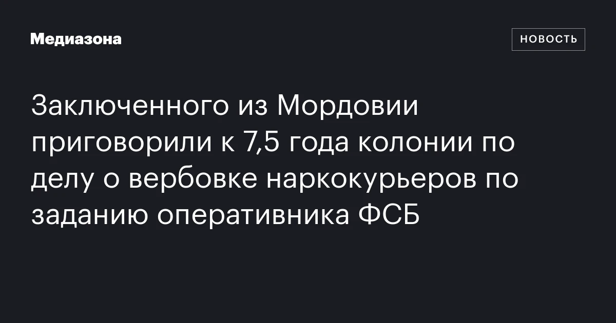 Заключенного из Мордовии приговорили к 7,5 года колонии по делу о вербовке наркокурьеров по заданию оперативника ФСБ