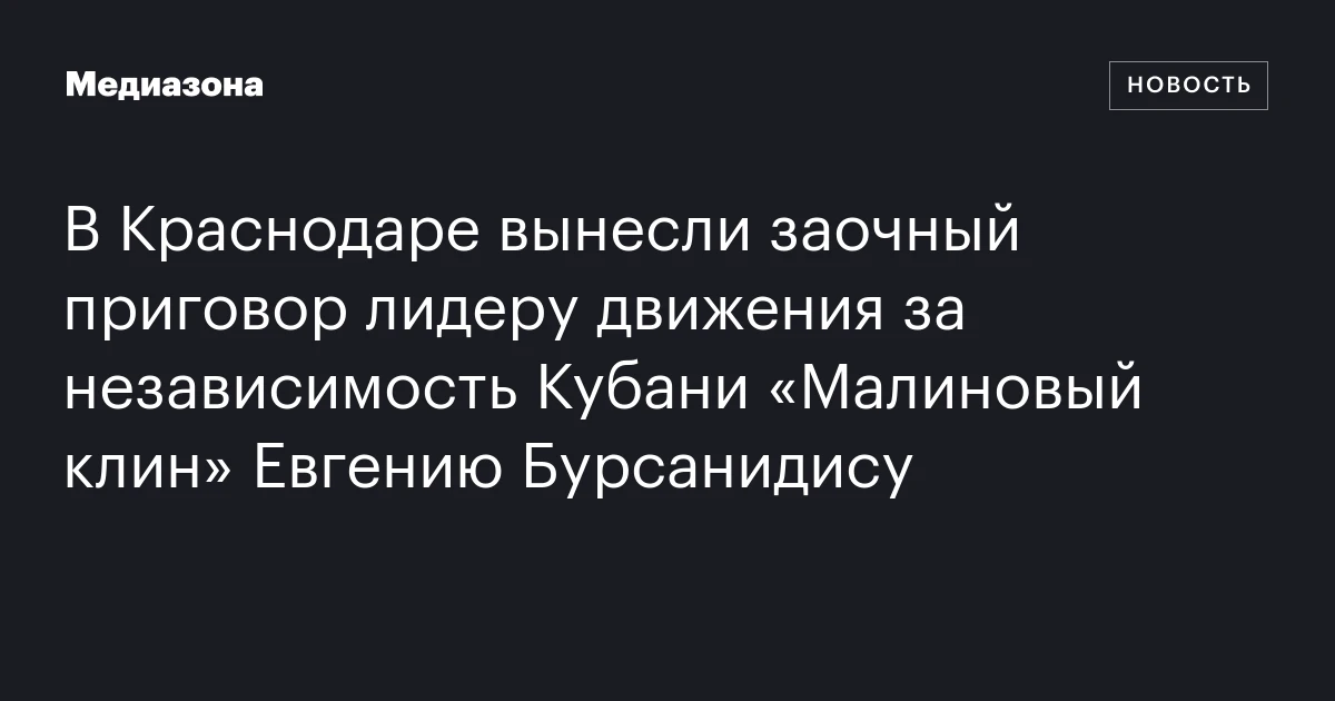 В Краснодаре вынесли заочный приговор лидеру движения за независимость Кубани «Малиновый клин» Евгению Бурсанидису