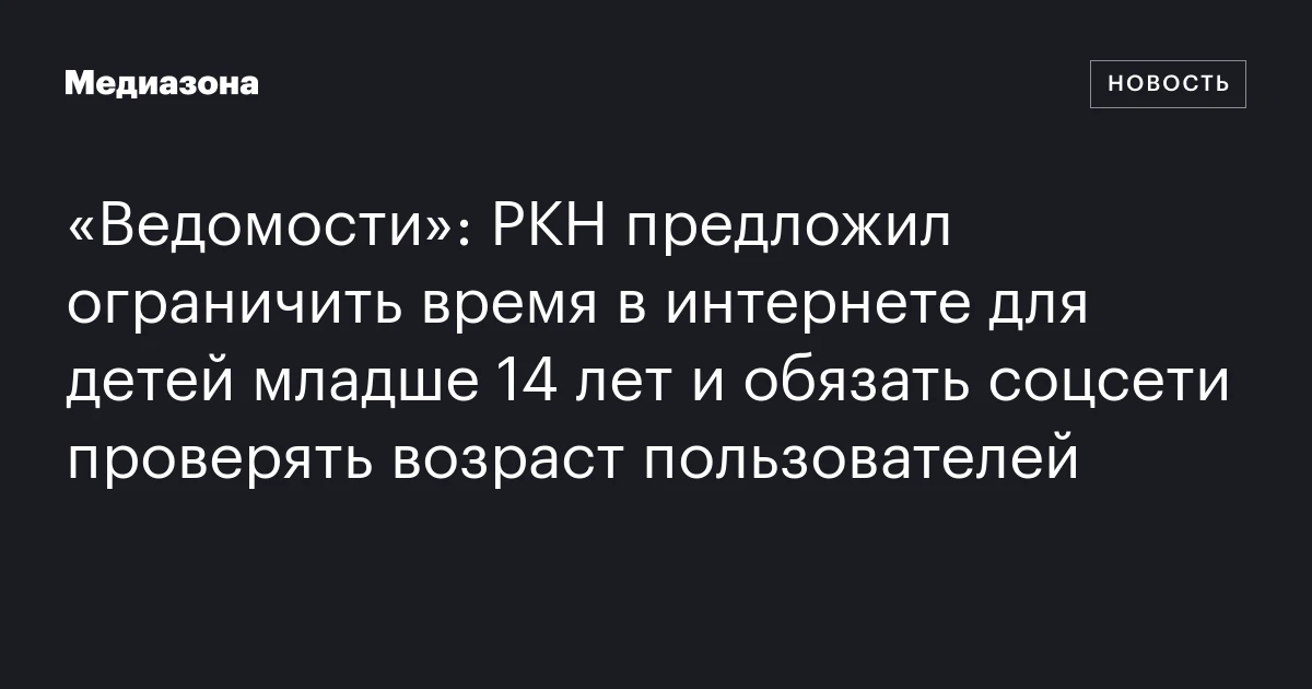 «Ведомости»: РКН предложил ограничить время в интернете для детей младше 14 лет и обязать соцсети проверять возраст пользователей