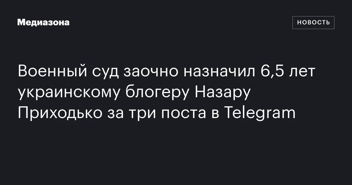 Военный суд заочно назначил 6,5 лет украинскому блогеру Назару Приходько за три поста в Telegram