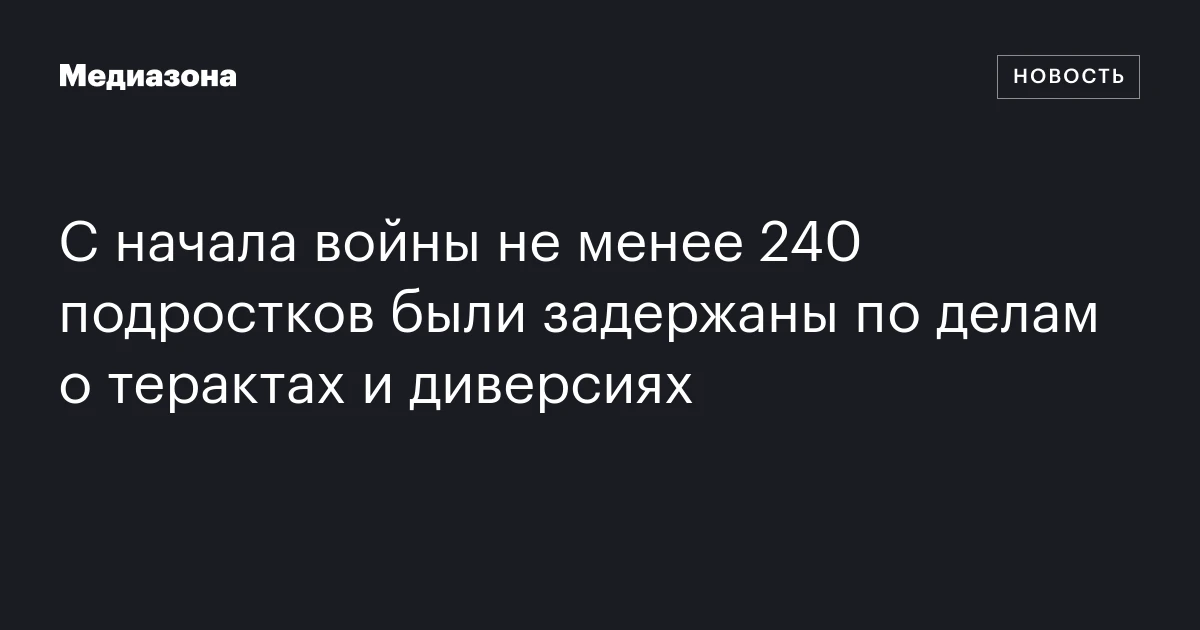 С начала войны не менее 240 подростков были задержаны по делам о терактах и диверсиях