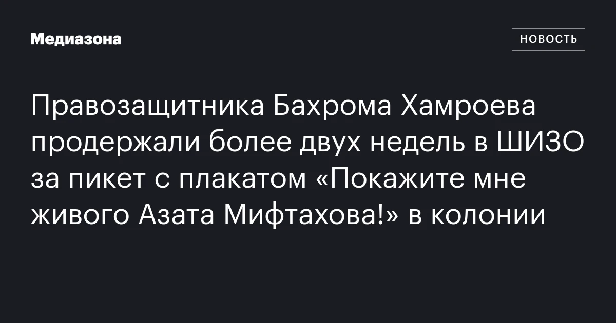 Правозащитника Бахрома Хамроева продержали более двух недель в ШИЗО за пикет с плакатом «Покажите мне живого Азата Мифтахова!» в колонии