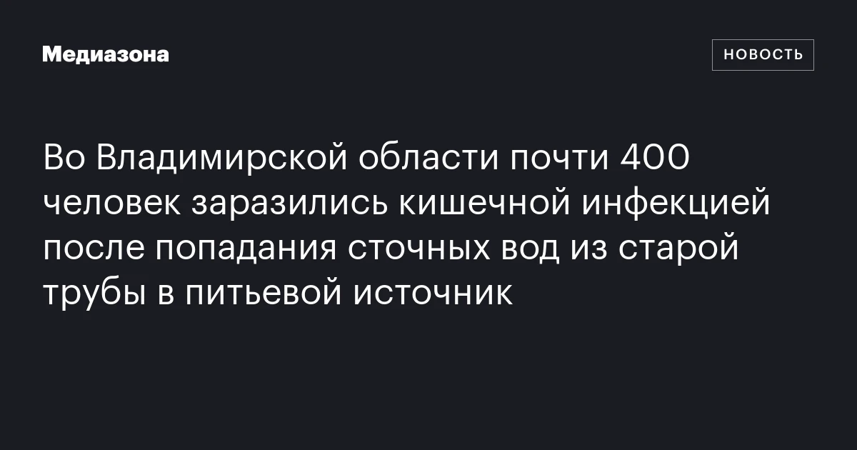 Во Владимирской области почти 400 человек заразились кишечной инфекцией после попадания сточных вод из старой трубы в питьевой источник
