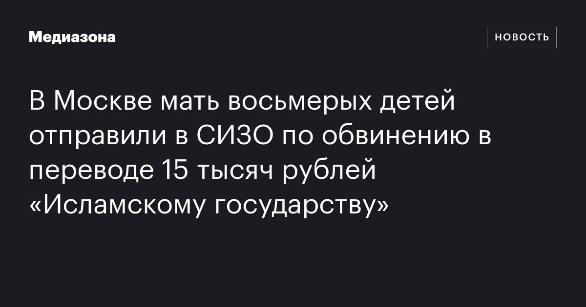 В Москве мать восьмерых детей отправили в СИЗО по обвинению в переводе 15 тысяч рублей «Исламскому государству»