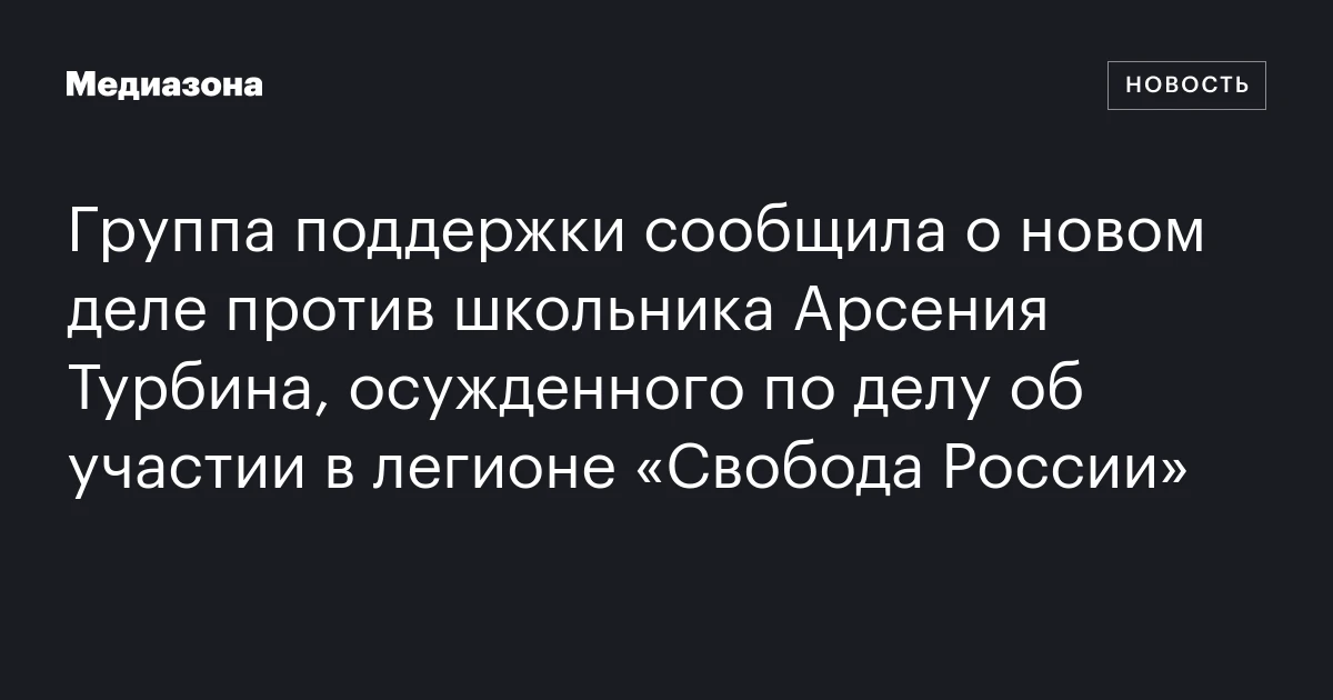 Группа поддержки сообщила о новом деле против школьника Арсения Турбина, осужденного по делу об участии в легионе «Свобода России»