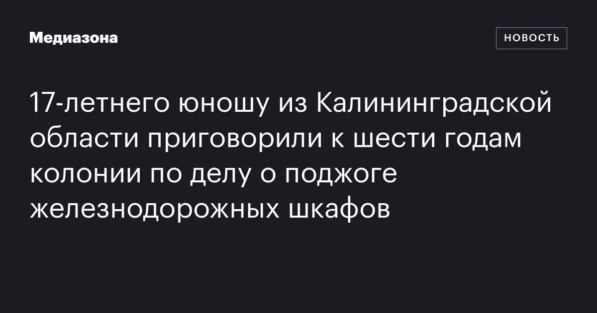 17‑летнего юношу из Калининградской области приговорили к шести годам колонии по делу о поджоге железнодорожных шкафов