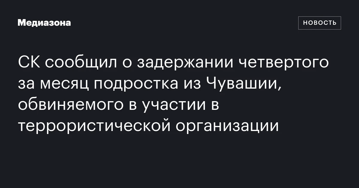 СК сообщил о задержании четвертого за месяц подростка из Чувашии, обвиняемого в участии в террористической организации