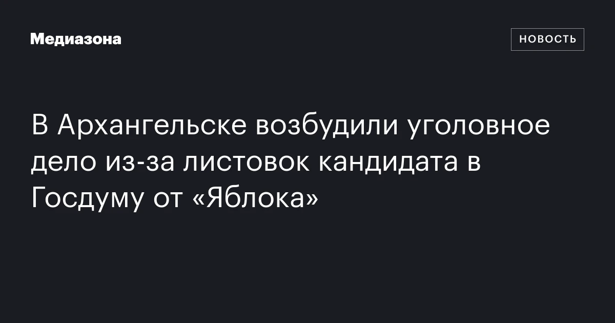 В Архангельске возбудили уголовное дело из‑за листовок кандидата в Госдуму от «Яблока»