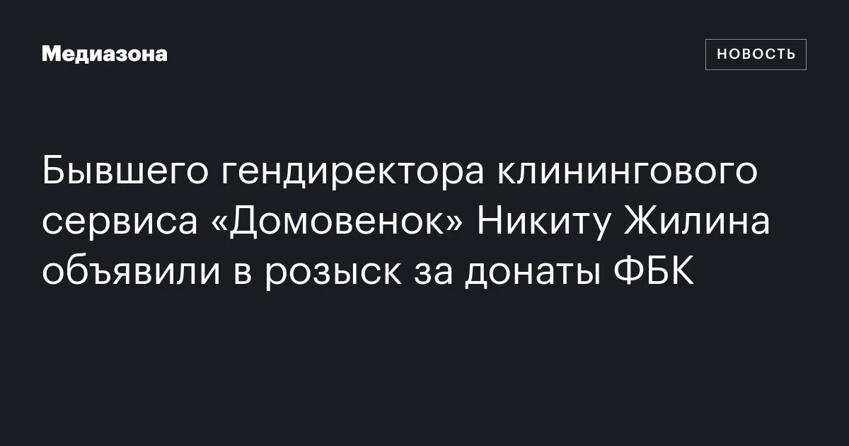 Бывшего гендиректора клинингового сервиса «Домовенок» Никиту Жилина объявили в розыск за донаты ФБК