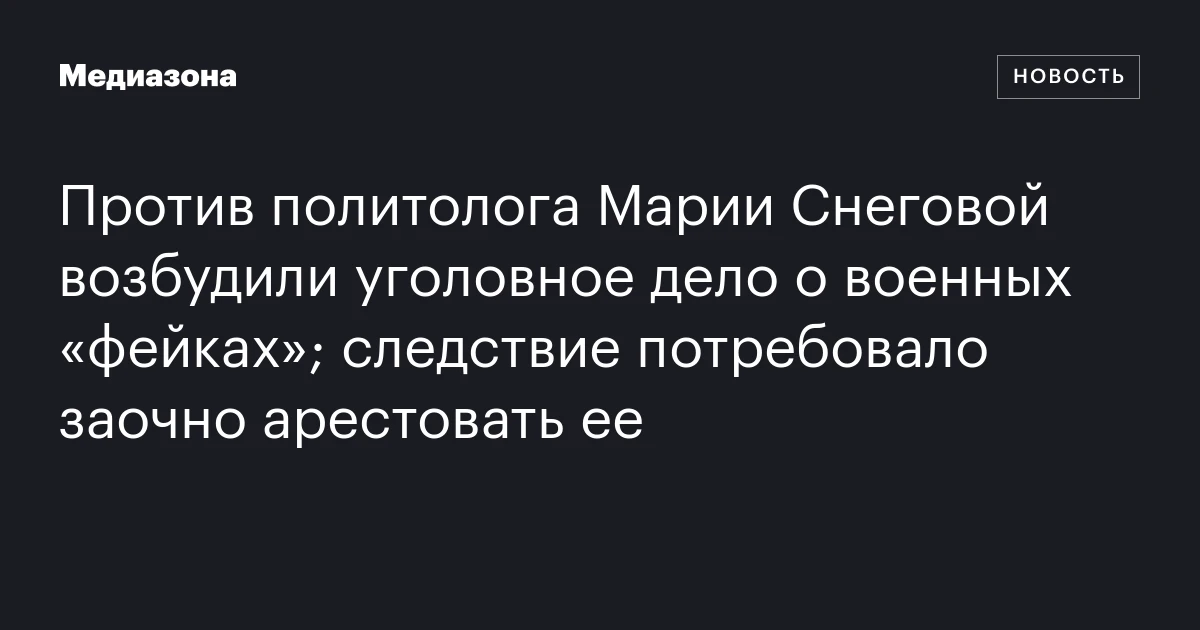 Против политолога Марии Снеговой возбудили уголовное дело о военных «фейках»; следствие потребовало заочно арестовать ее