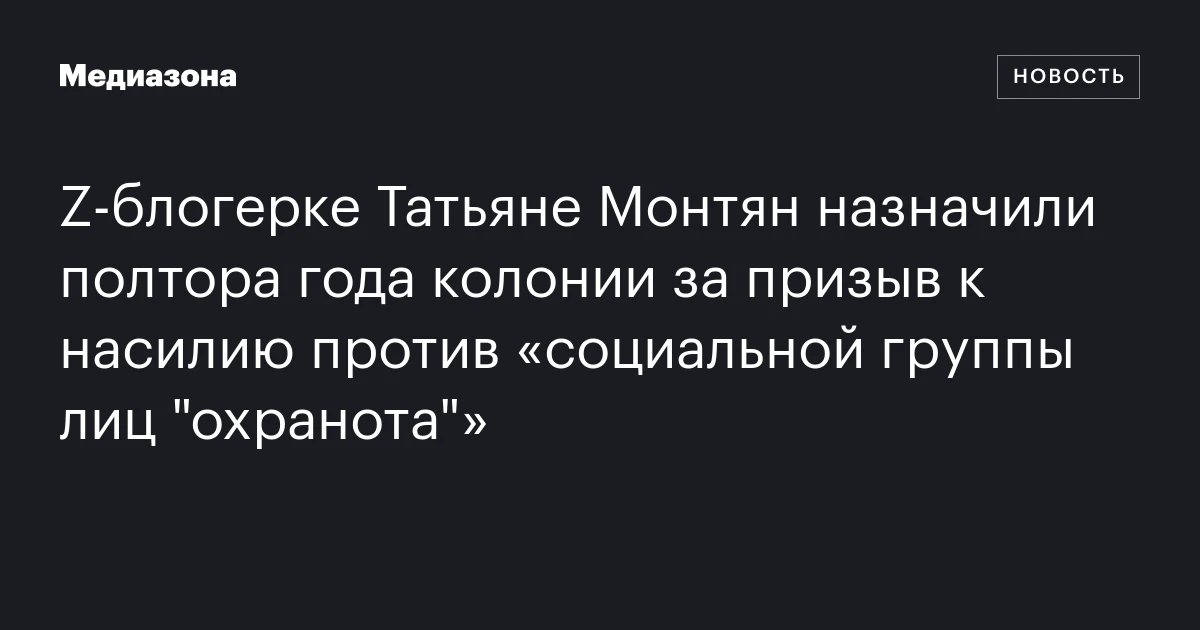 Z‑блогерке Татьяне Монтян назначили полтора года колонии за призыв к насилию против «социальной группы лиц "охранота"»