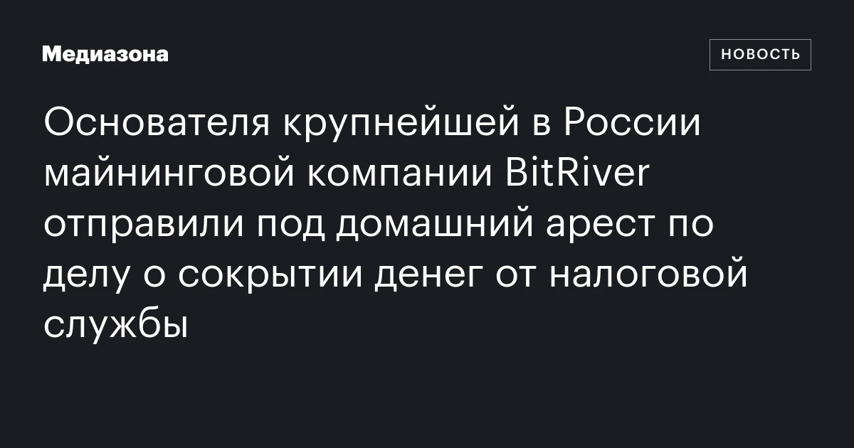 Основателя крупнейшей в России майнинговой компании BitRiver отправили под домашний арест по делу о сокрытии денег от налоговой службы