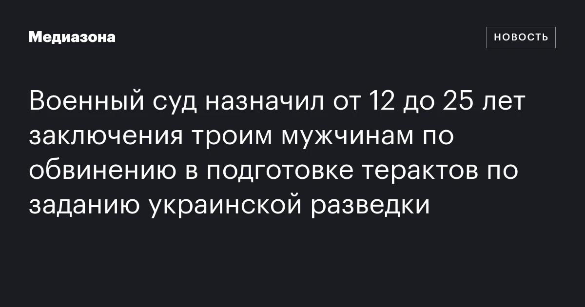 Военный суд назначил от 12 до 25 лет заключения троим мужчинам по обвинению в подготовке терактов по заданию украинской разведки